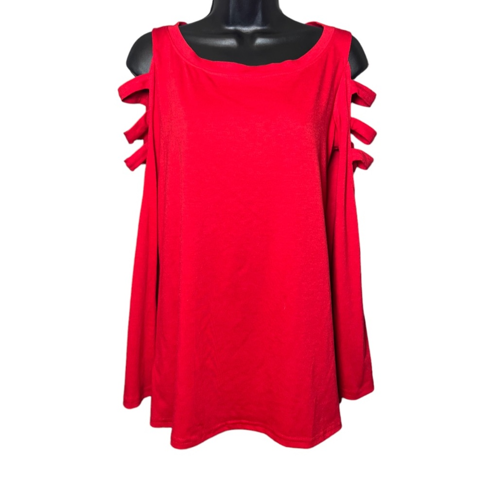 Red Long Sleeve Cold Shoulder Cut Out Top